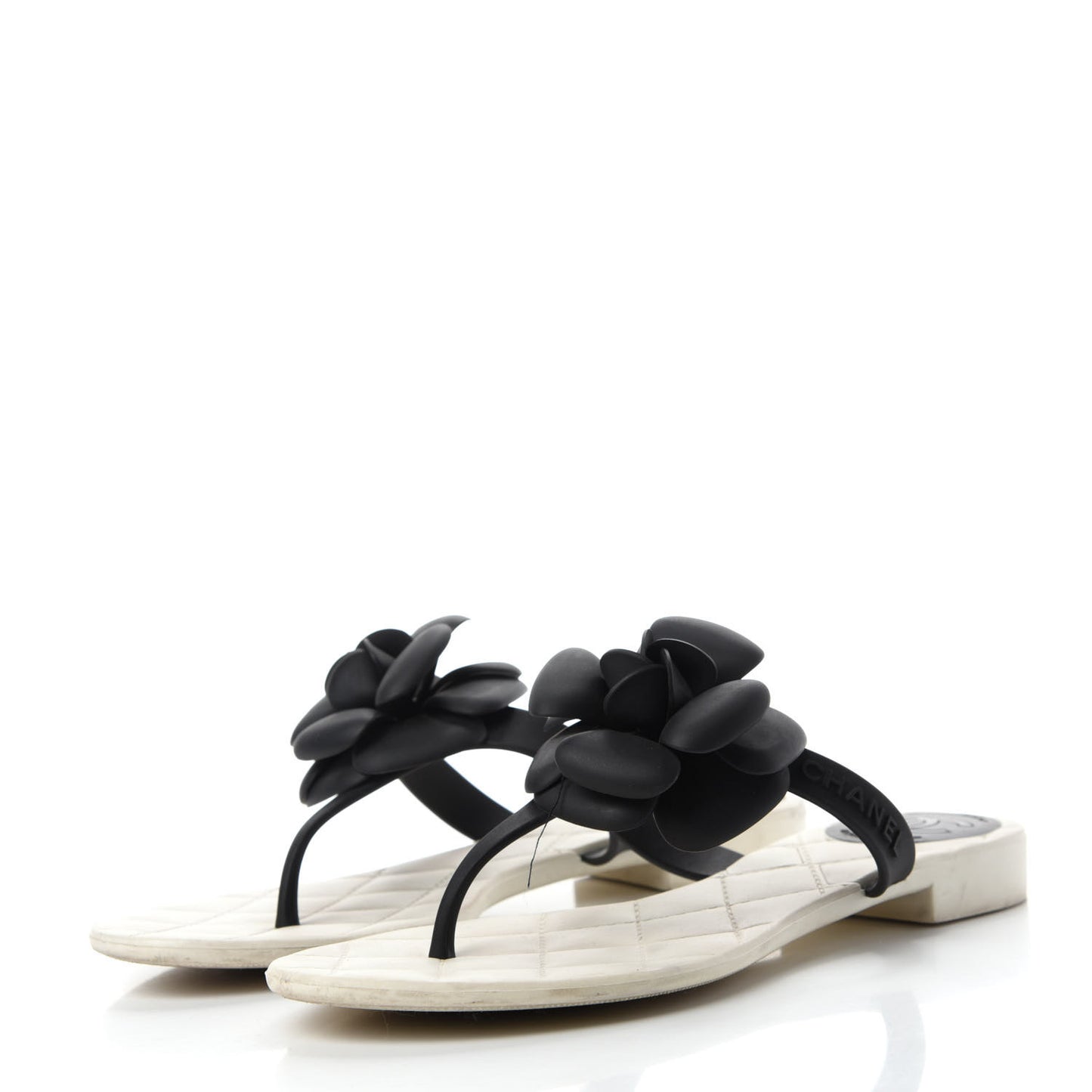 Jelly Quilted Camellia Thong Sandals 36 Black White
