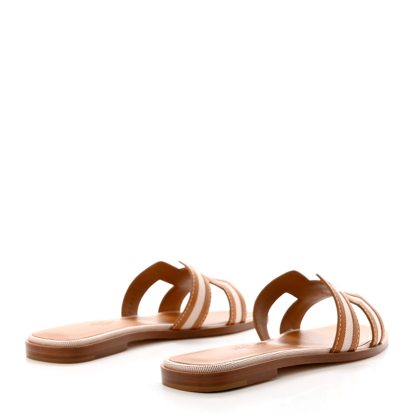Calfskin Canvas Oran Sandals 36 Noisette Beige Dore