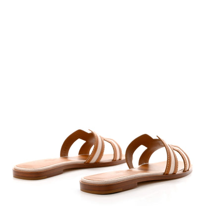 Hermes Calfskin Canvas Oran Sandals 36 Noisette Beige Dore 4 of 9