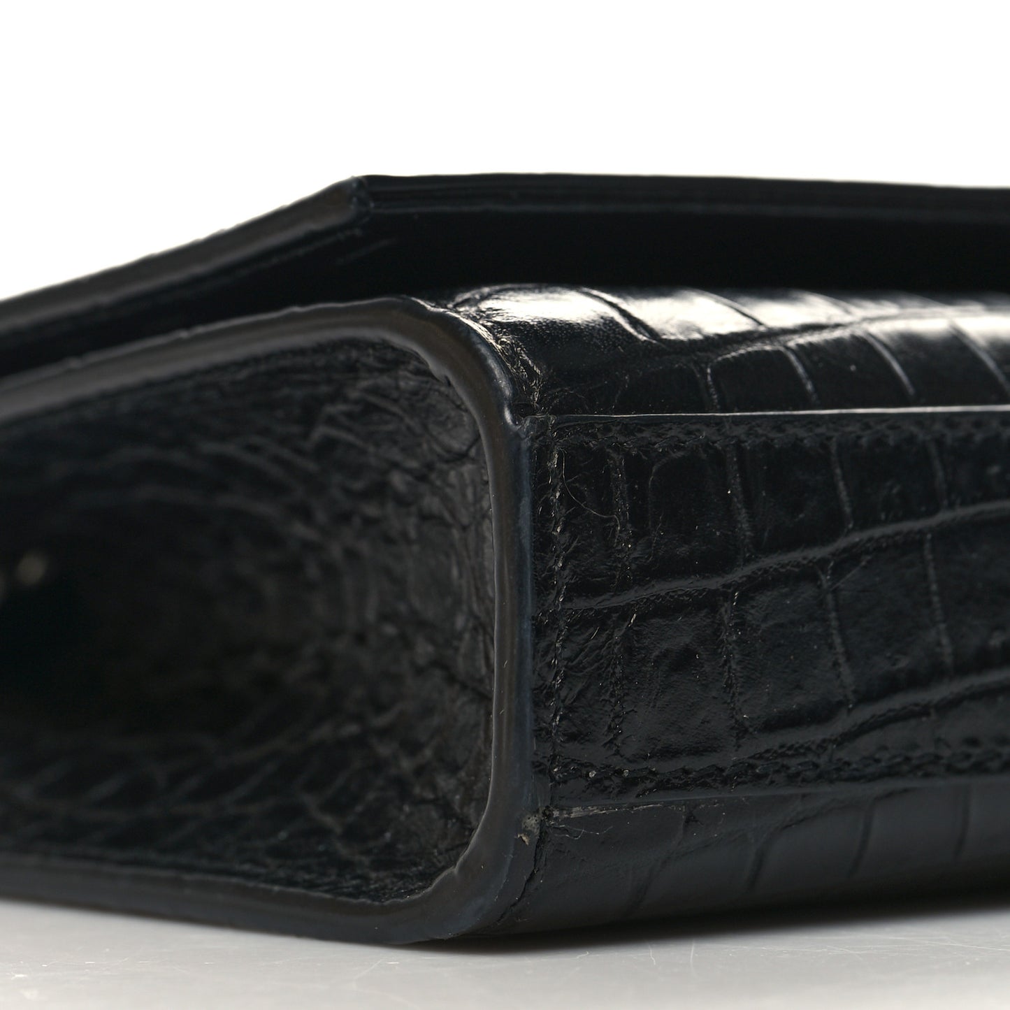 Calfskin Crocodile Embossed Small Classic Monogram Kate Tassel Satchel Black