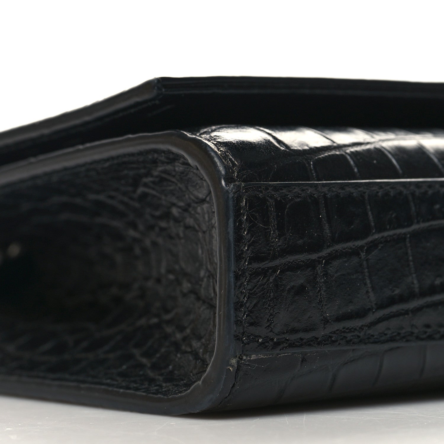 Saint Laurent Calfskin Crocodile Embossed Small Classic Monogram Kate Tassel Satchel Black 8 of 9