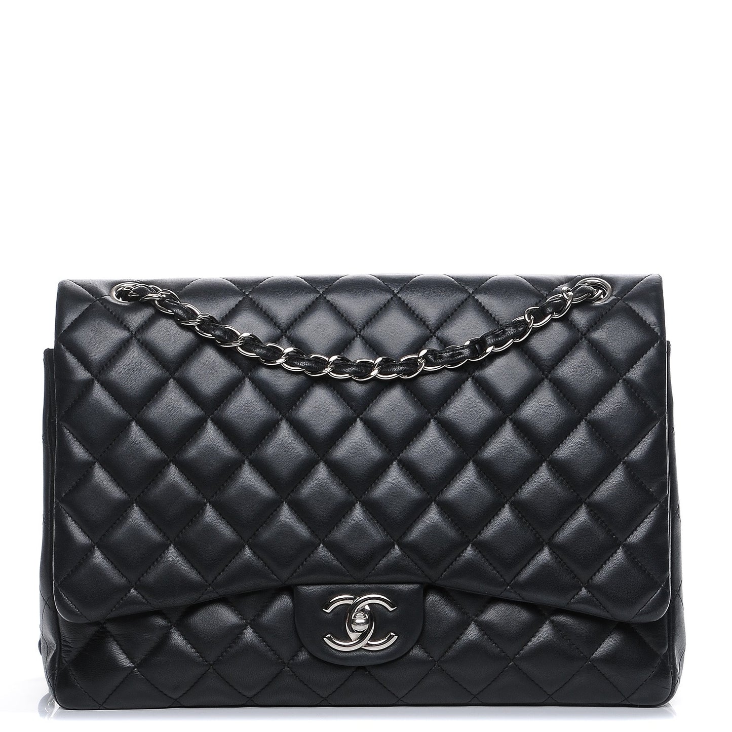 Lambskin Quilted Maxi Double Flap Black