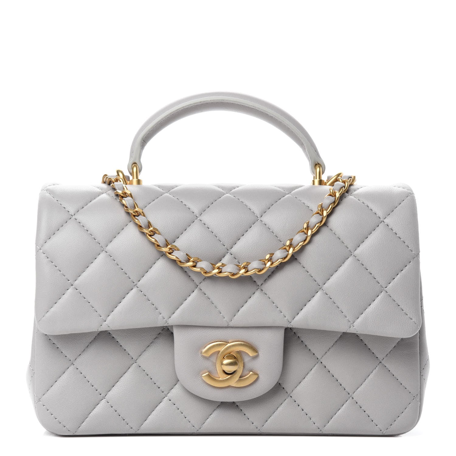 Chanel Lambskin Quilted Mini Top Handle Rectangular Flap Grey 1 of 11