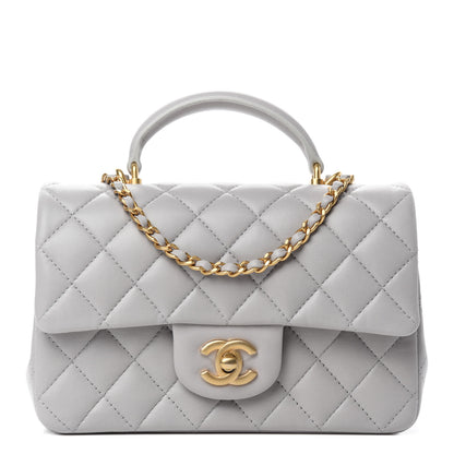 Chanel Lambskin Quilted Mini Top Handle Rectangular Flap Grey 1 of 11