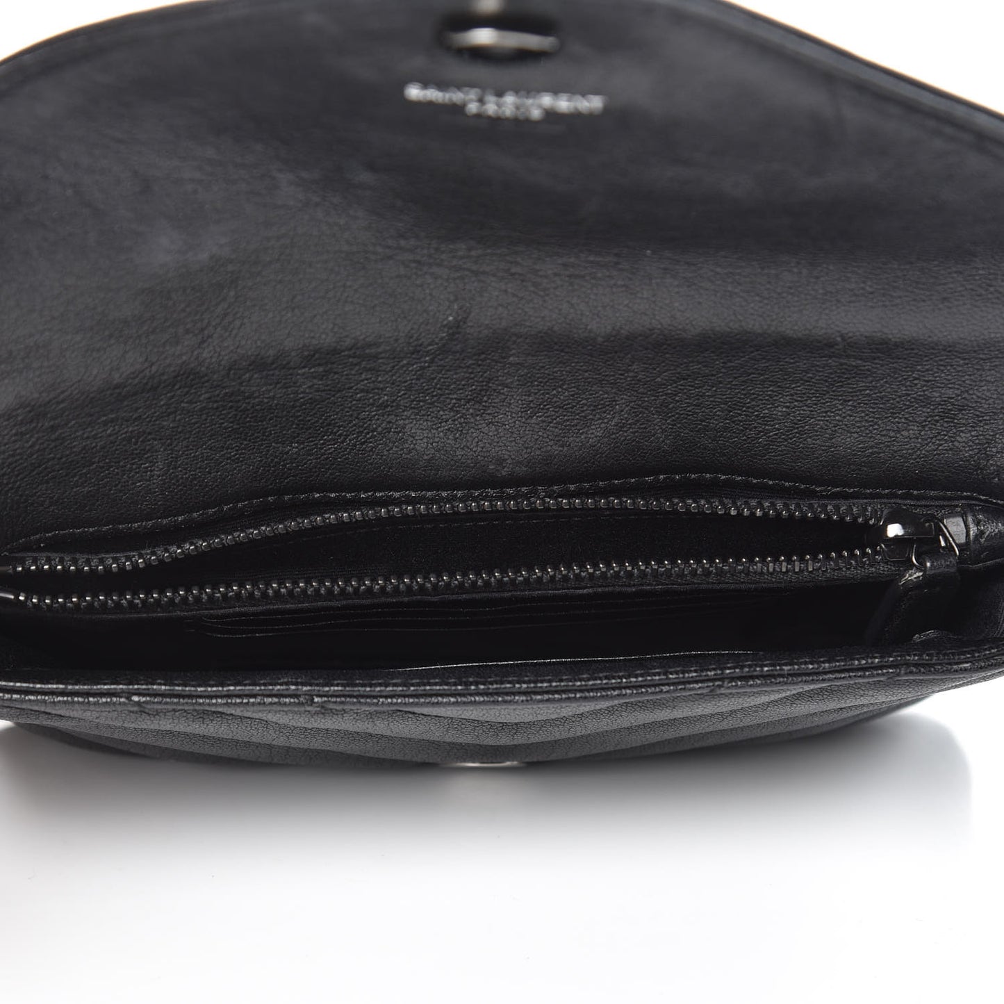 Sheepskin Matelasse Chevron Monogram College Chain Wallet Black