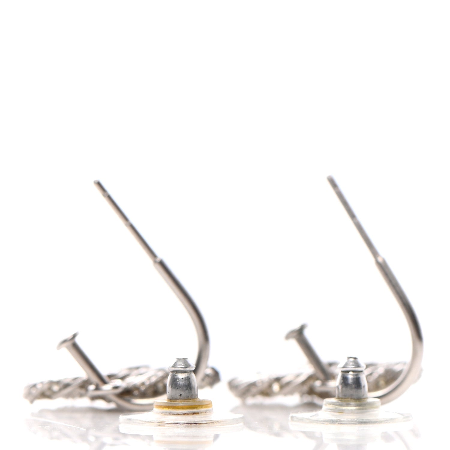 Chanel Crystal Twisted CC Drop Earrings Silver 3 of 4