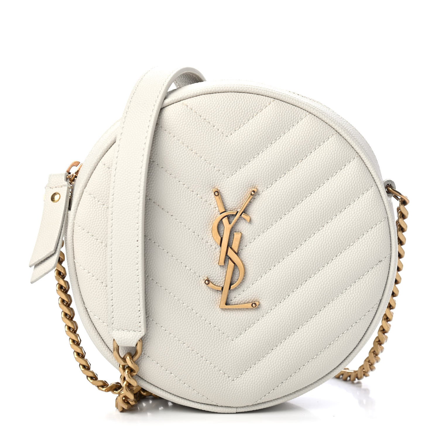 Saint Laurent Grain De Poudre Matelasse Chevron Quilted Round Vinyle Camera Bag Crema Soft 1 of 4