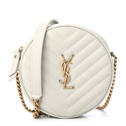 Saint Laurent Grain De Poudre Matelasse Chevron Quilted Round Vinyle Camera Bag Crema Soft 1 of 4