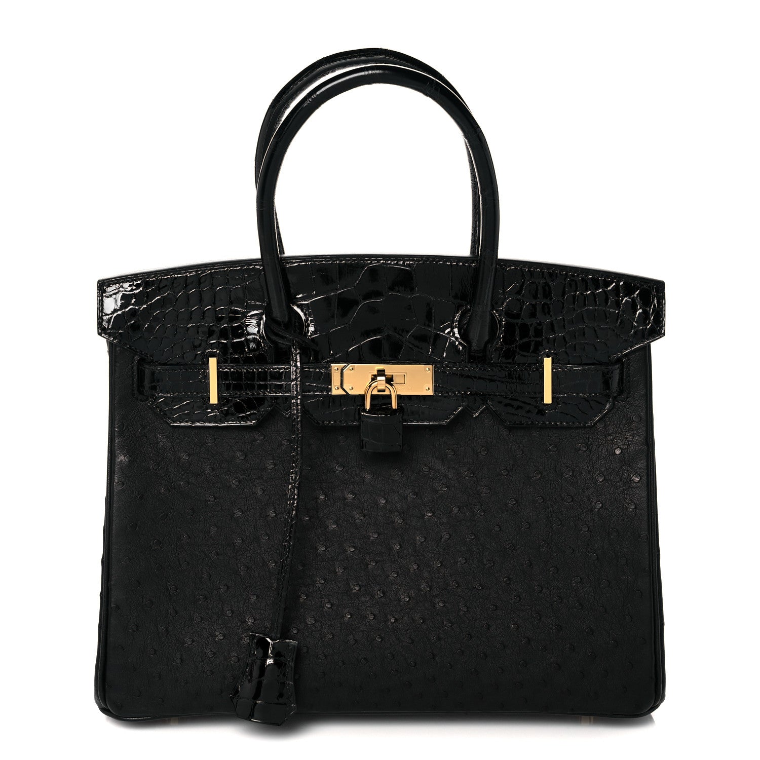 Hermes Ostrich Shiny Alligator Birkin Touch 30 Black 1 of 13
