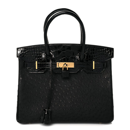 Hermes Ostrich Shiny Alligator Birkin Touch 30 Black 1 of 13