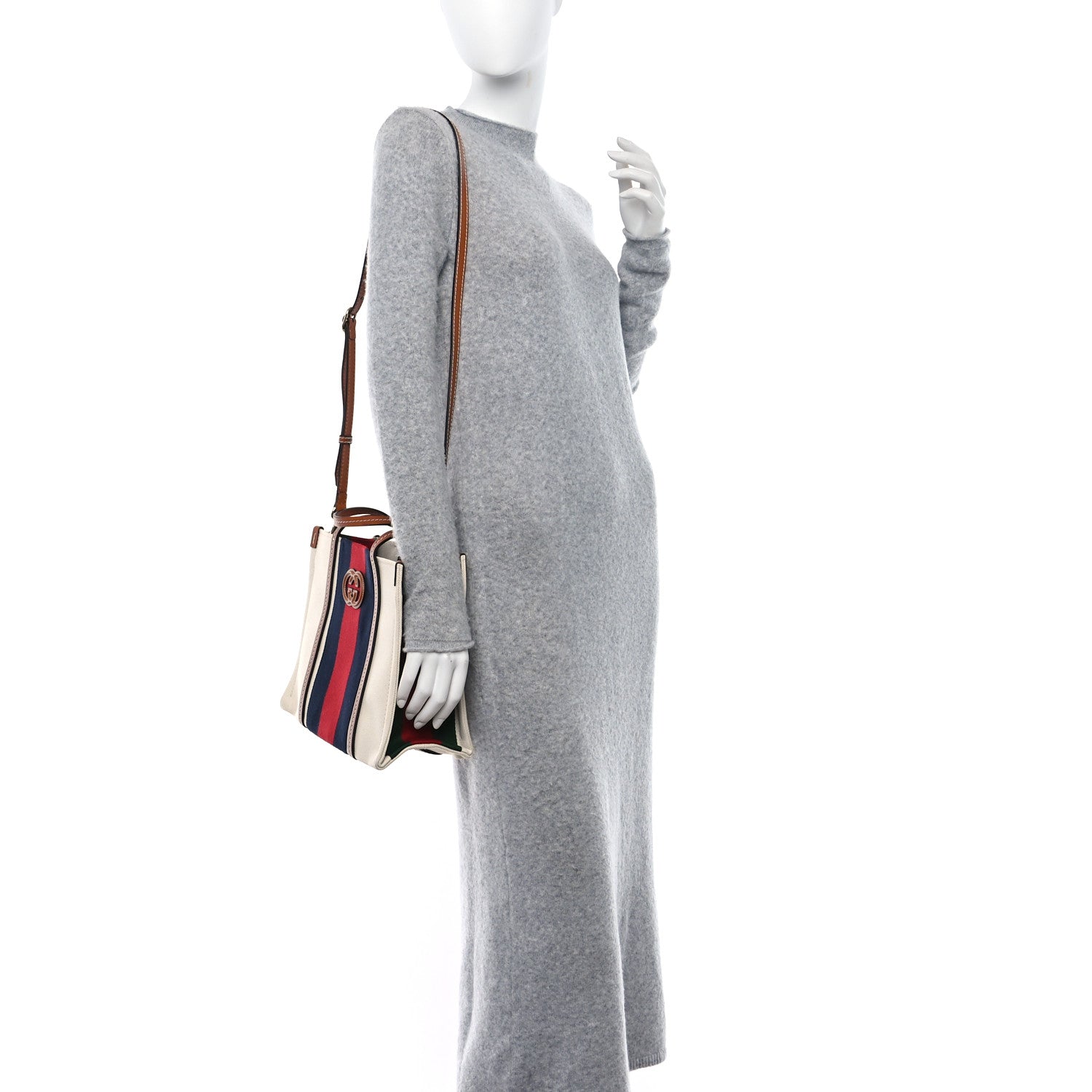 Gucci Canvas Calfskin Web Small Interlocking G Tote Bag Red Blue 2 of 13