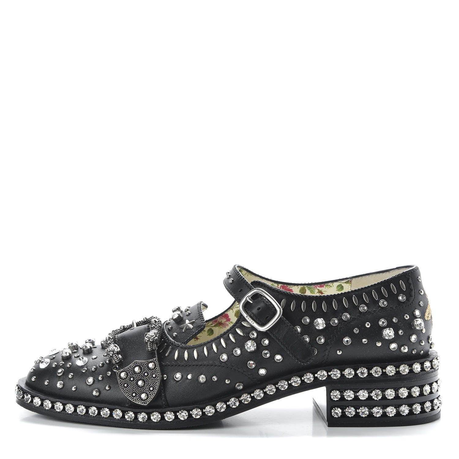 Gucci Calfskin Crystal Studded Womens Queercore Brogue Monk Strap Loafers 40 Black 1 of 11