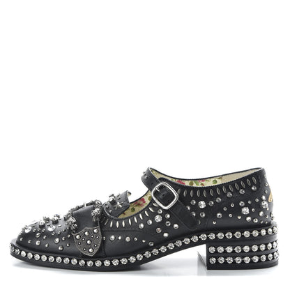 Gucci Calfskin Crystal Studded Womens Queercore Brogue Monk Strap Loafers 40 Black 1 of 11