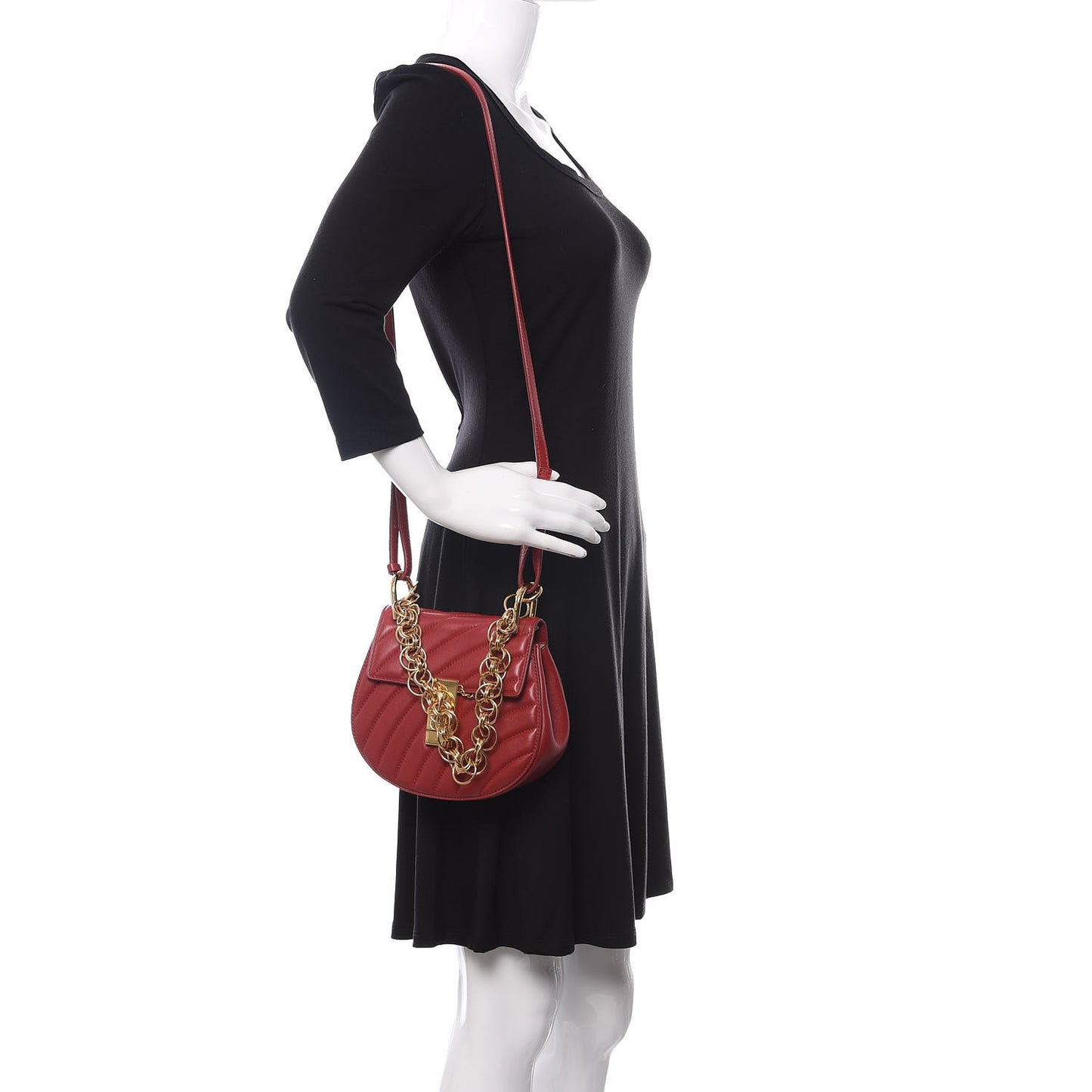 Calfskin Quilted Mini Drew Bijou Shoulder Bag Dahlia Red