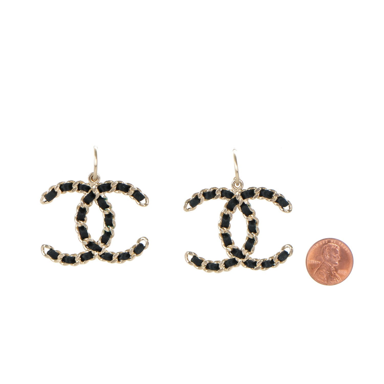 Chanel Satin CC Chain Earrings Light Gold Black 2 of 5
