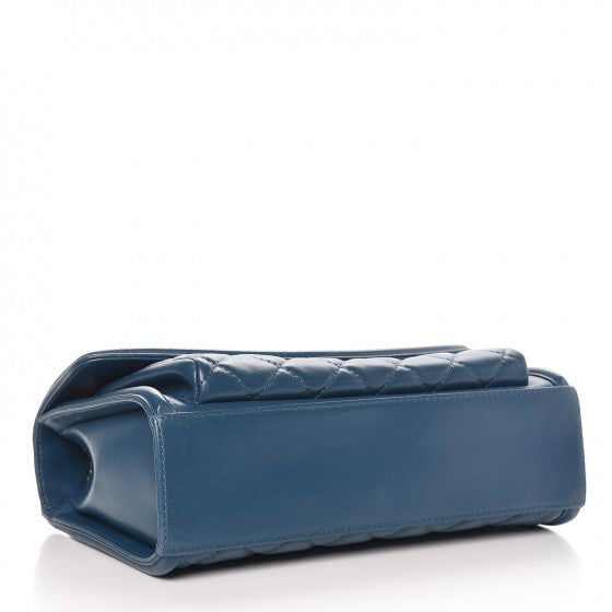 Lambskin Quilted Large Geometric Flap Dark Blue