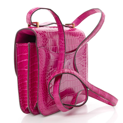 Hermes Shiny Alligator Constance 18 Rose Scheherazade 3 of 12