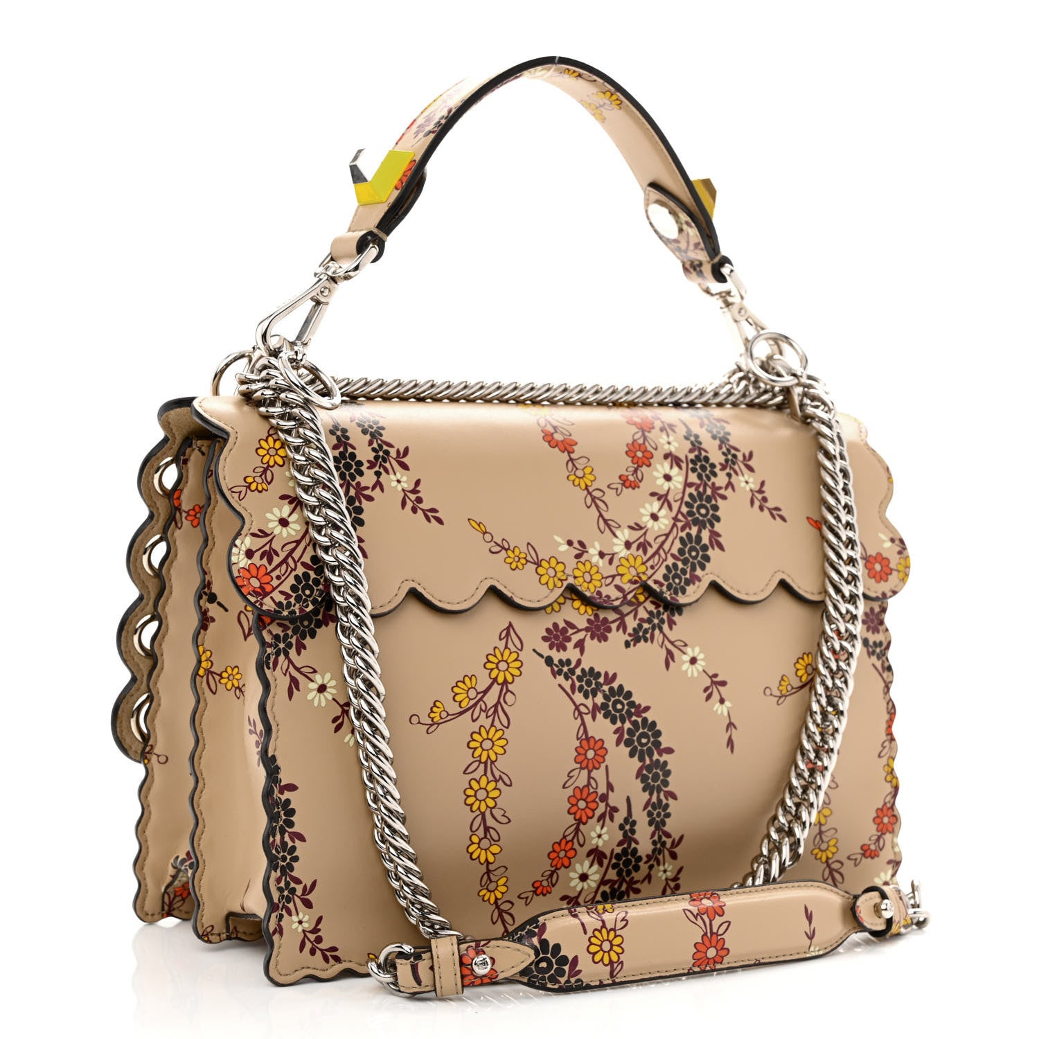 Fendi Calfskin Japanese Blossom Scalloped Studded Kan I Shoulder Bag 3 of 10