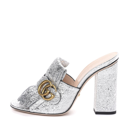 Gucci Galassia GG Marmont Fringe 105mm Slide Sandals 36.5 Argento 1 of 8