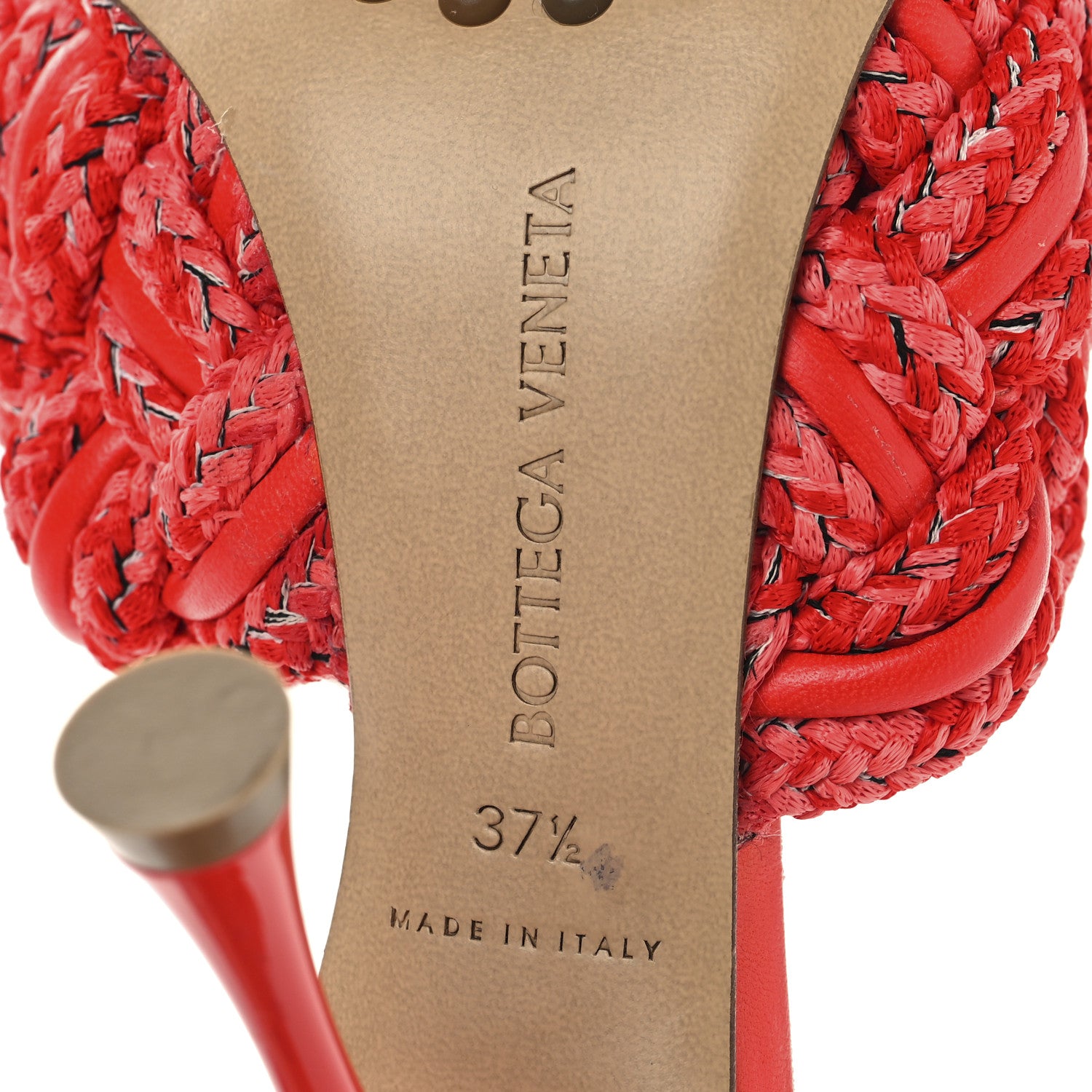 Bottega Veneta Lambskin Fabric Weave Intrecciato Dot Sandals 37.5 Bubble Gum Tomato 7 of 9