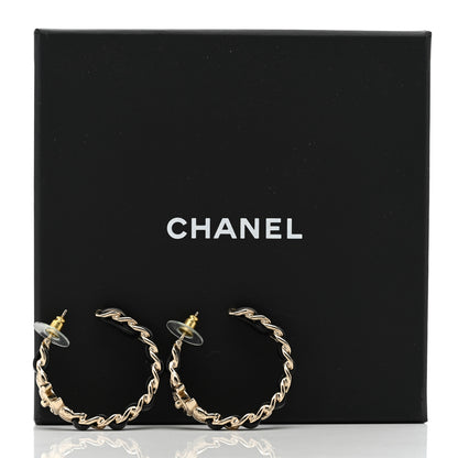 Chanel Metal Lambskin Quilted CC Turnlock Chain Hoop Earrings Gold Black 5 of 5