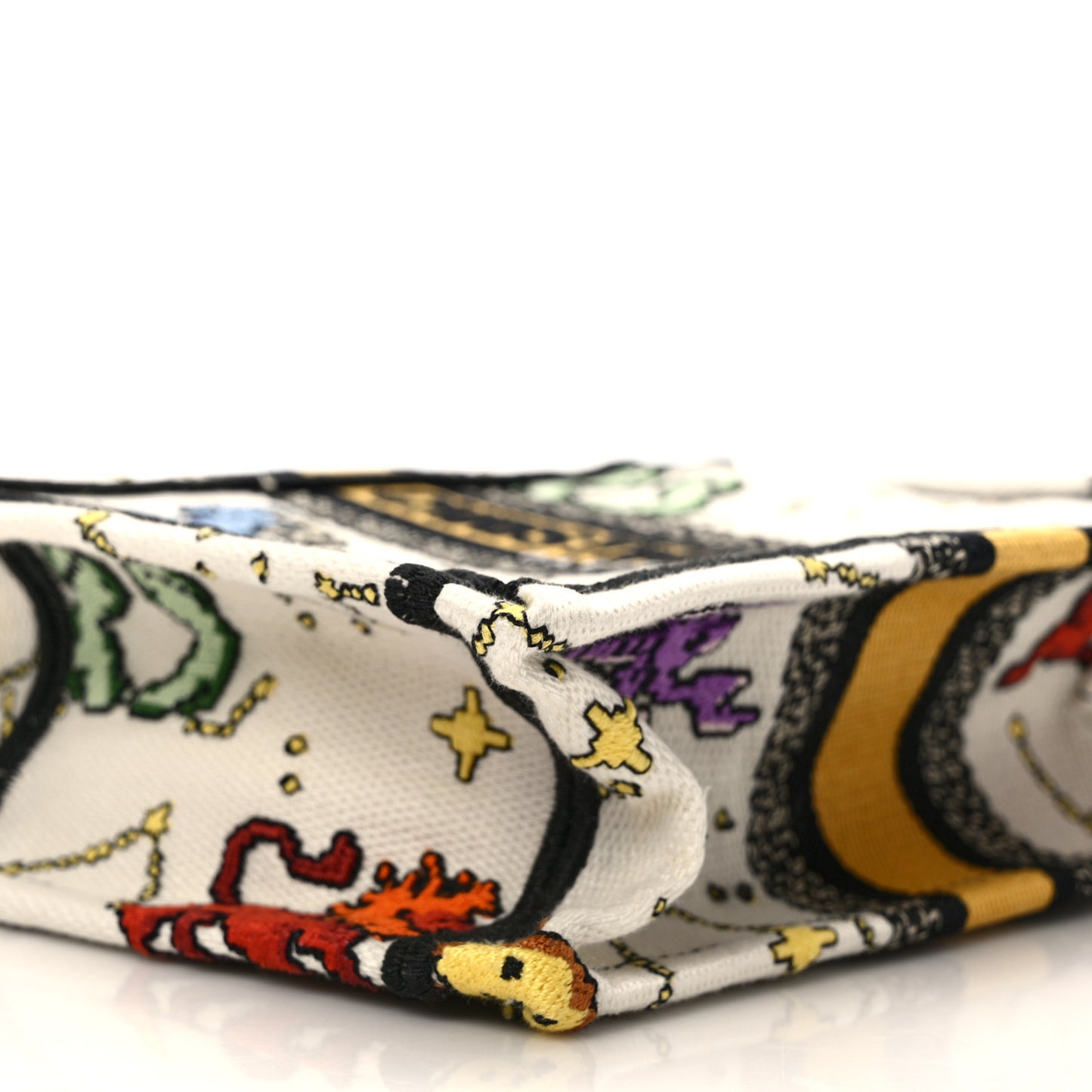 Canvas Embroidered Pixel Zodiac Mini Book Tote Phone Bag Latte Multicolor