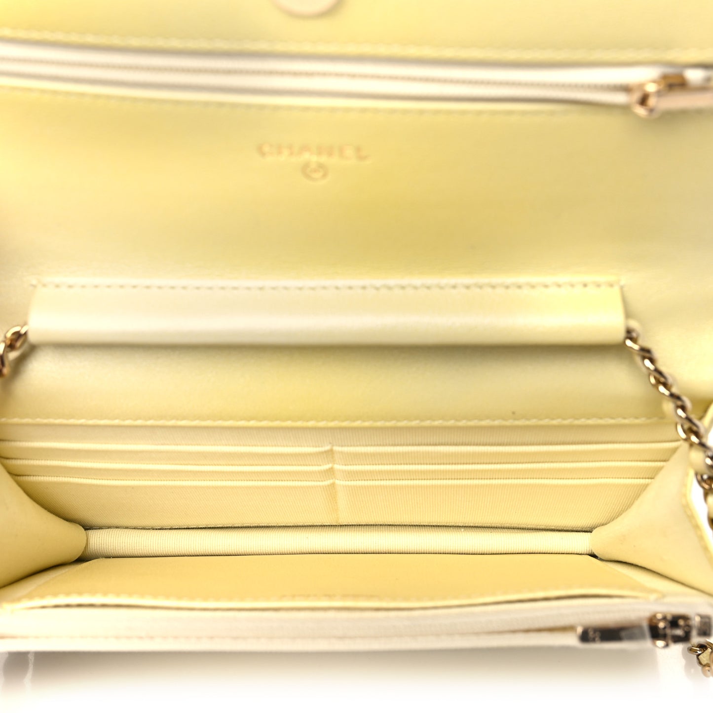 Cloudy Pearly Goatskin Quilted Wallet on Chain WOC Jaune