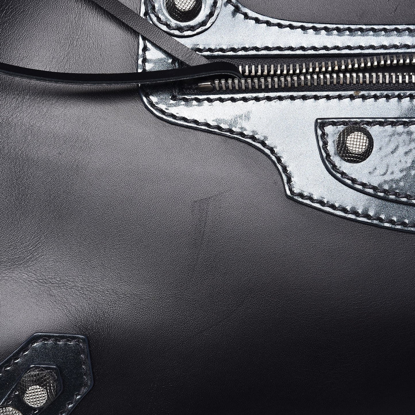 Smooth Calfskin Metallic Patent Giant 12 Silver Hardware City Black Gris
