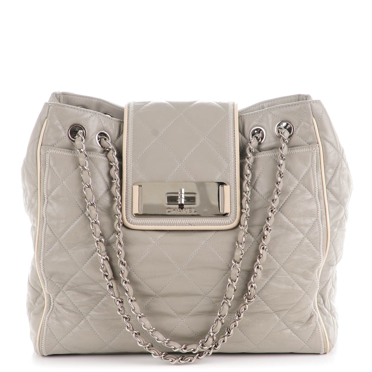 Chanel Glazed Lambskin Quilted North South Large Tote Grey 1 of 7