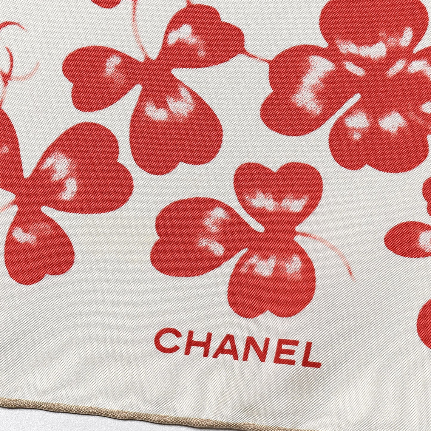 Silk Flower Square Scarf Ivory Red