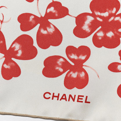Chanel Silk Flower Square Scarf Ivory Red 4 of 4