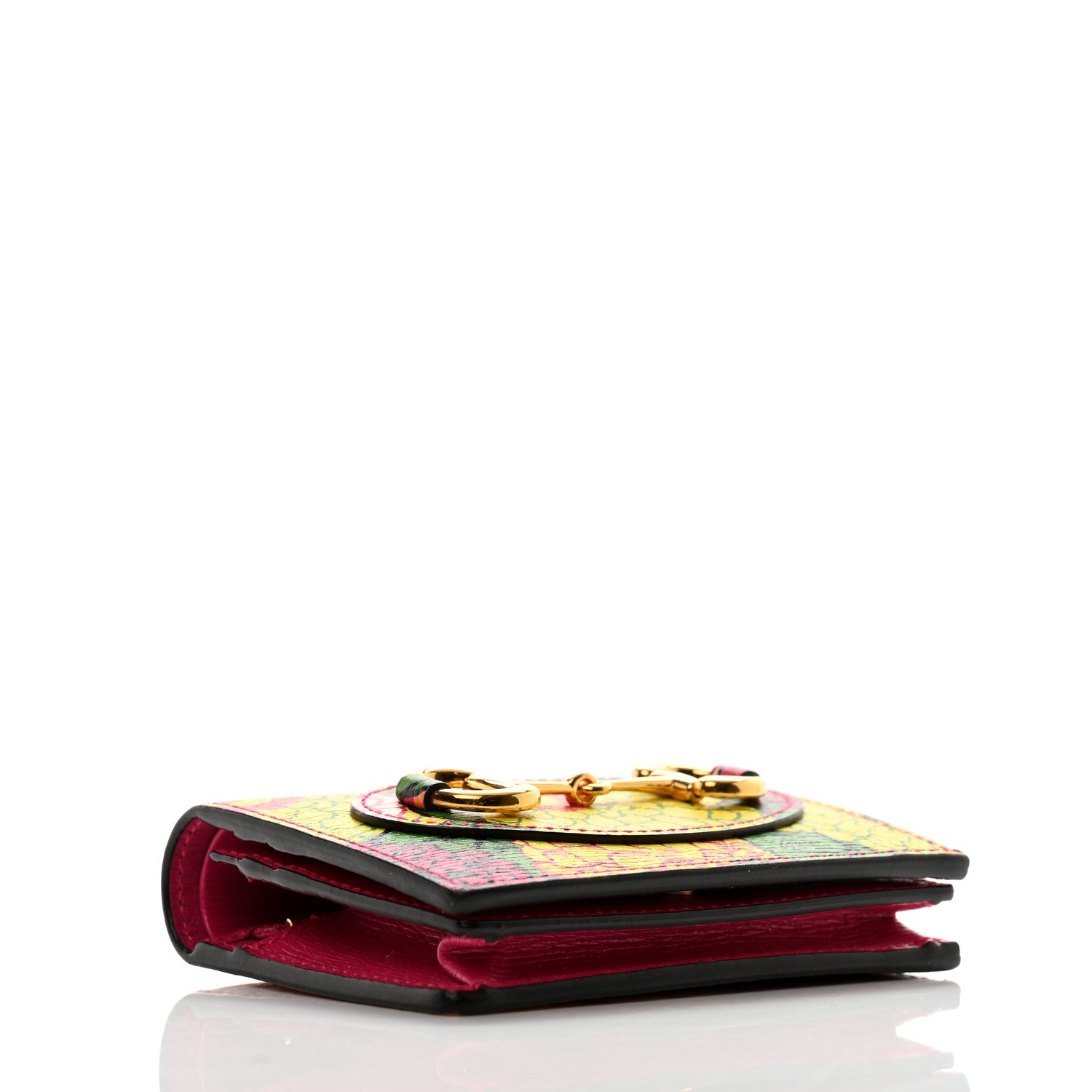 Gucci X KEN SCOTT Textured Calfskin Pomponica Print Horsebit 1955 Card Case Wallet Multicolor Fuxia Pompom 4 of 8