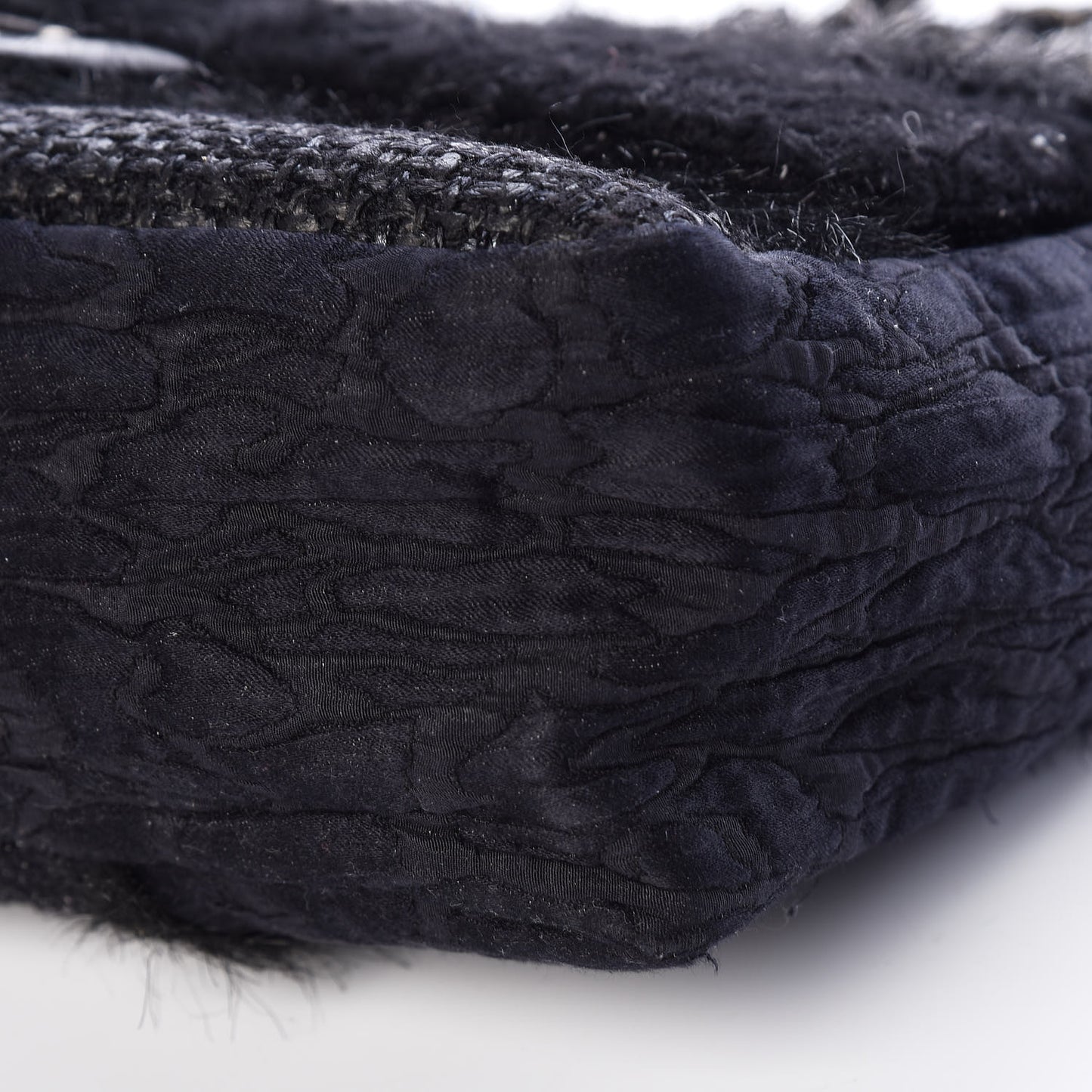 Tweed Faux Fur Patchwork Jumbo Single Flap Black