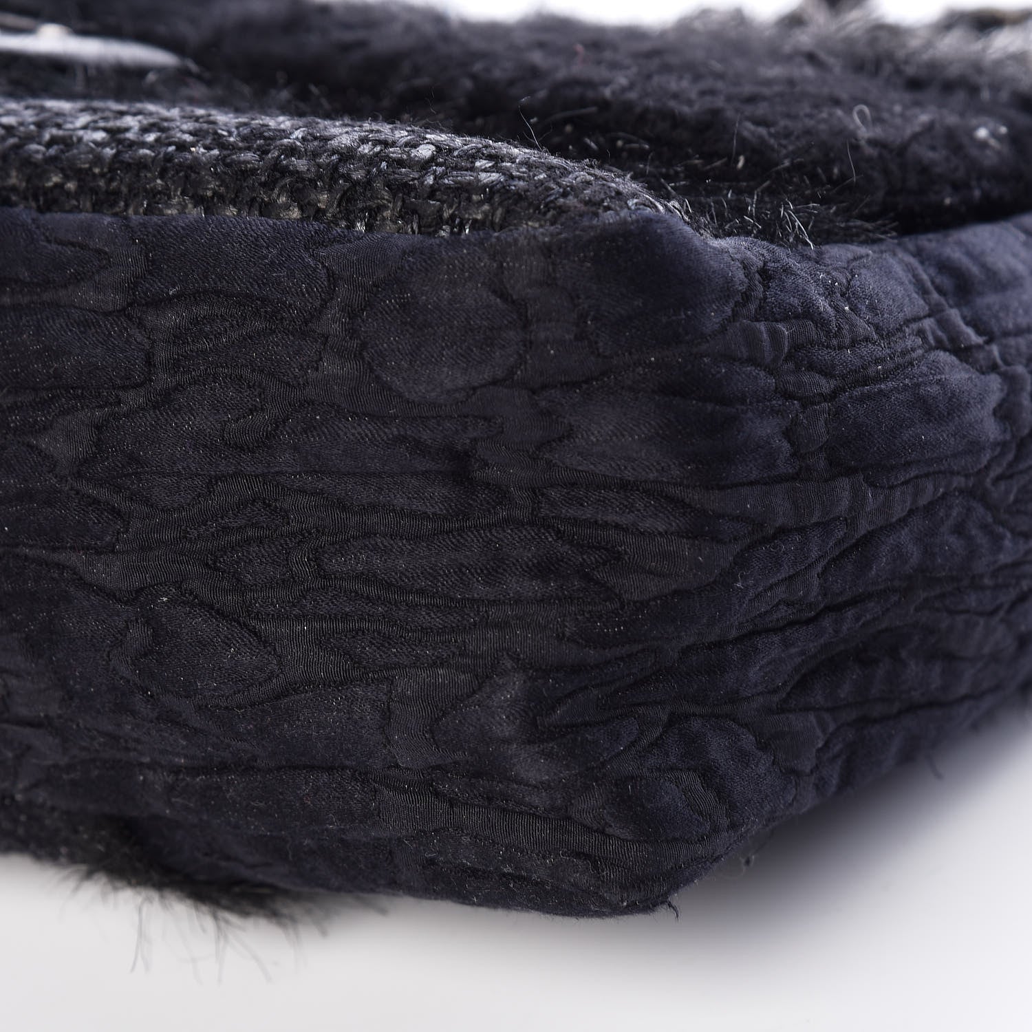 Chanel Tweed Faux Fur Patchwork Jumbo Single Flap Black 6 of 10