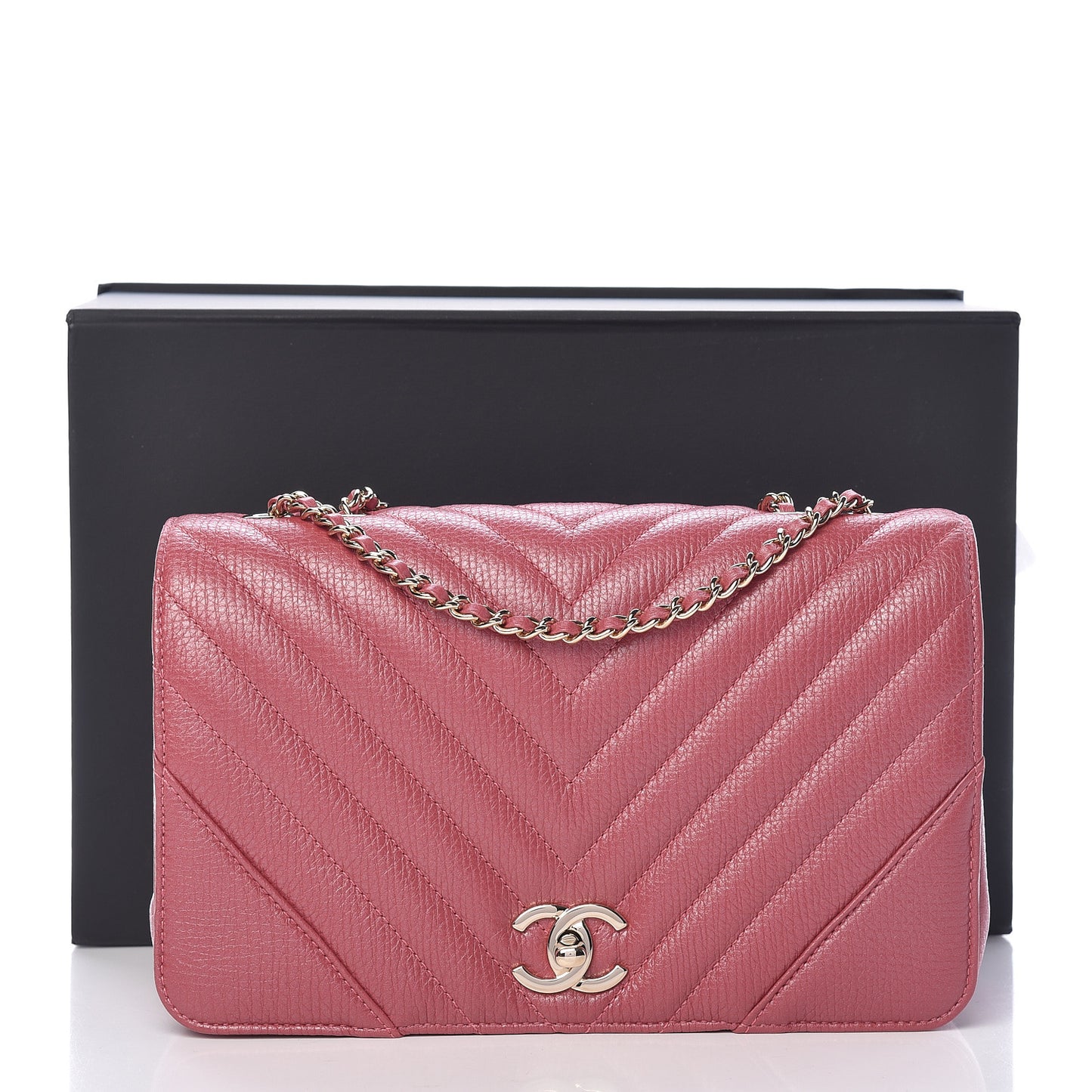 Calfskin Chevron Quilted Statement Flap Pink