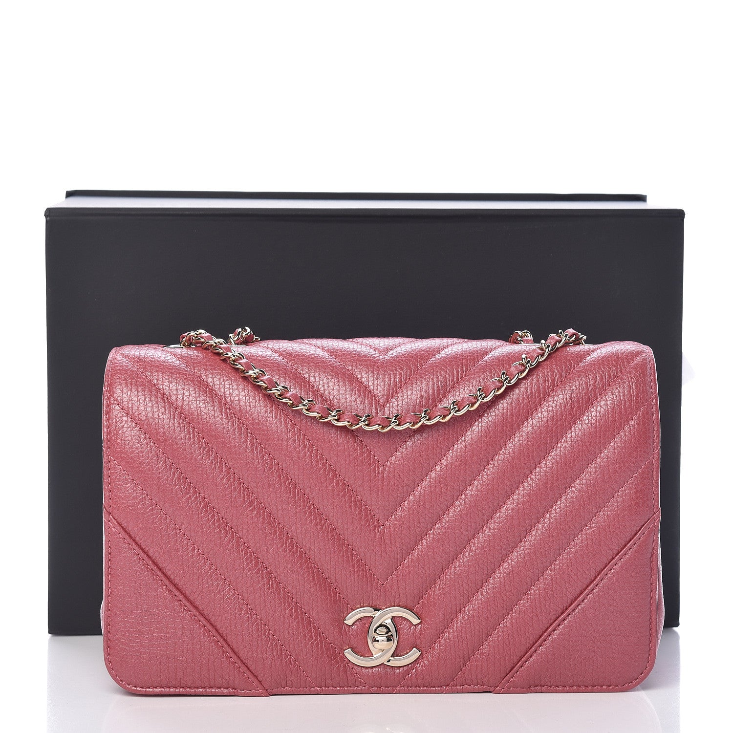 Chanel Calfskin Chevron Quilted Statement Flap Pink 12 of 12