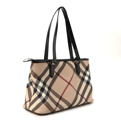 Burberry Metallic Calfskin Nova Check Small Nickie Tote Black 3 of 10