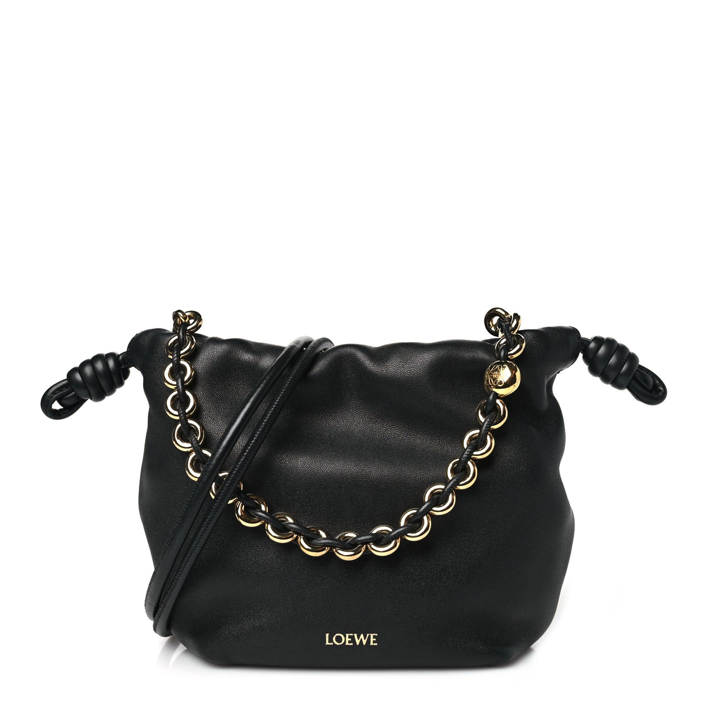 Mellow Nappa Donut Chain Mini Flamenco Knot Clutch Black