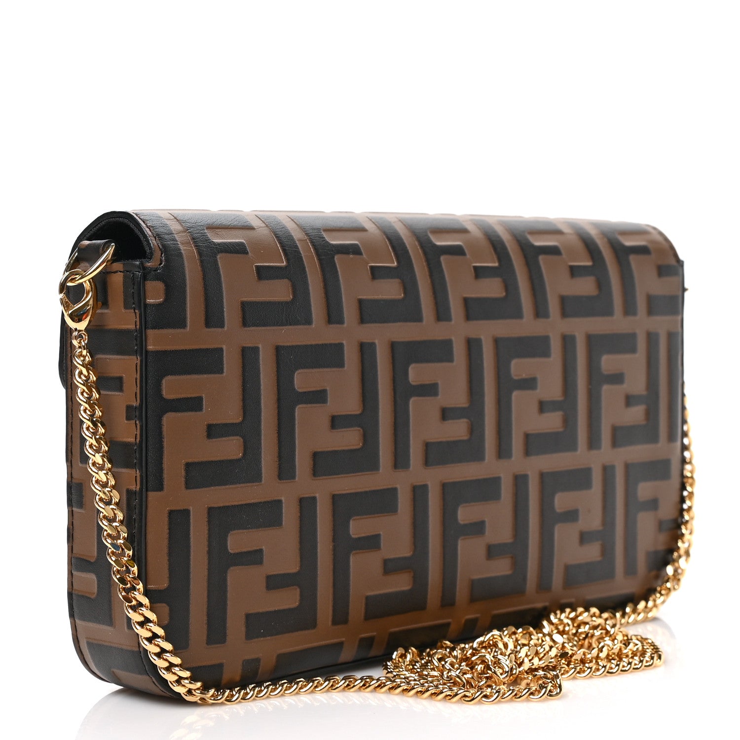 Fendi Vitello Soft F is Fendi Bi-Color FF 1974 Embossed Envelope Wallet On Chain with Pouches Maya Black 4 of 8