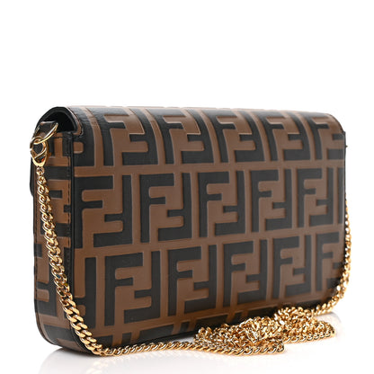 Fendi Vitello Soft F is Fendi Bi-Color FF 1974 Embossed Envelope Wallet On Chain with Pouches Maya Black 4 of 8