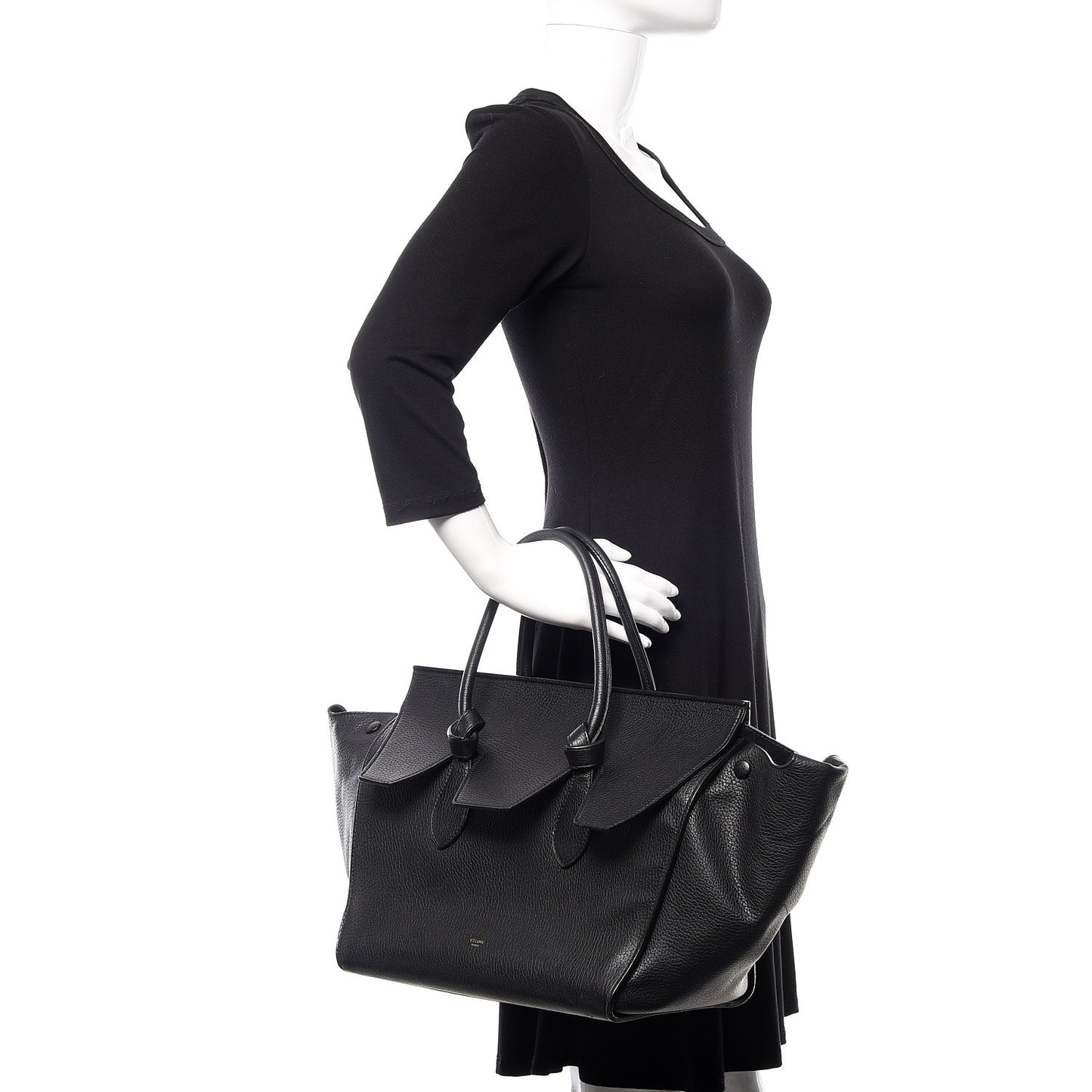 Crisped Calfskin Medium Tie Knot Tote Black