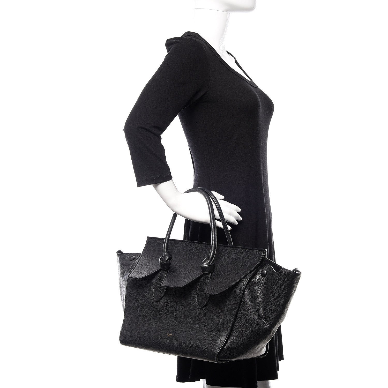 Celine Crisped Calfskin Medium Tie Knot Tote Black 2 of 9