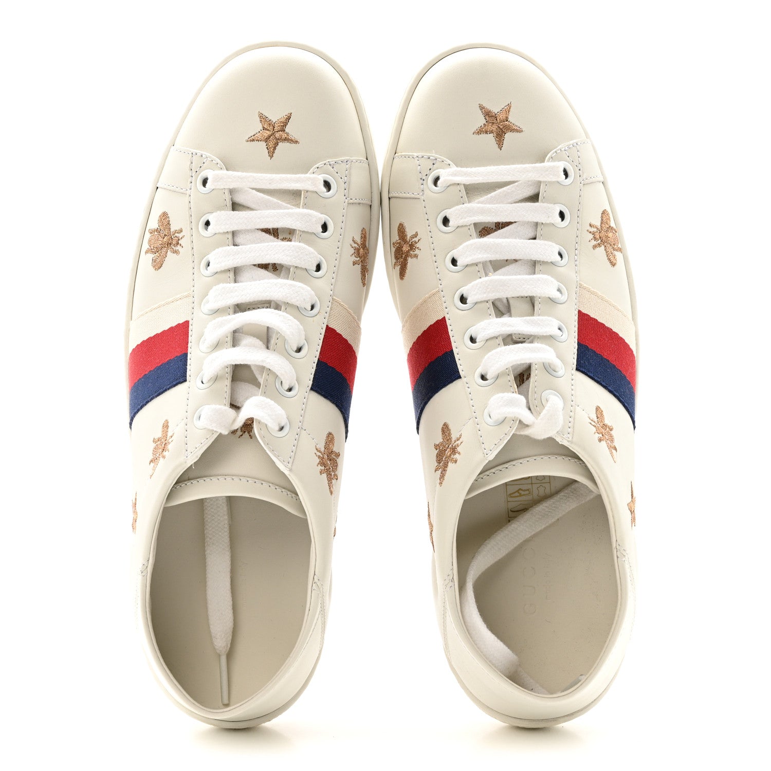 Gucci Calfskin Bee Star Embroidered Sylvie Web Ace Sneakers 38 White 2 of 13
