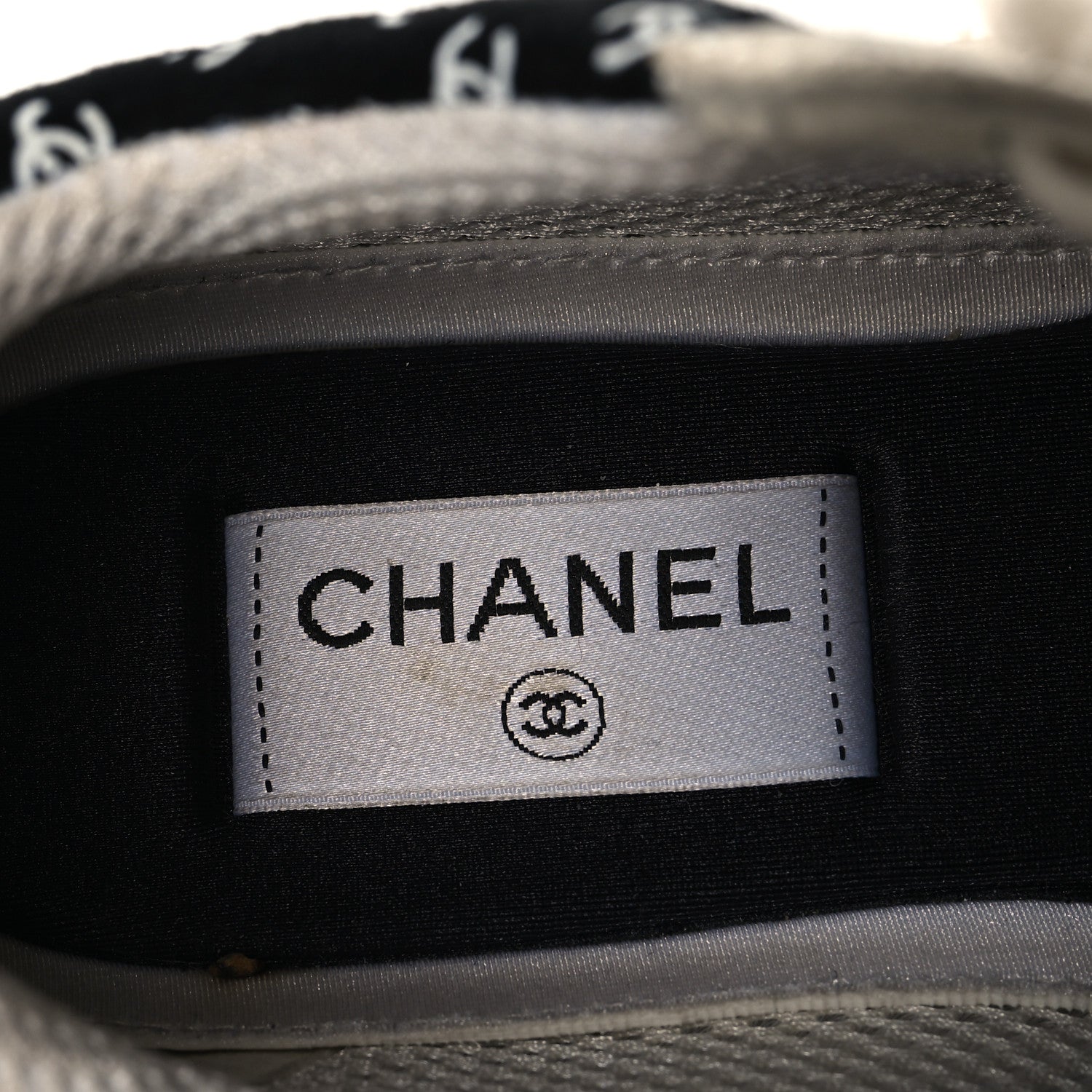 Chanel Nylon Suede Calfskin Printed CC Sneakers 37.5 White Black 8 of 10