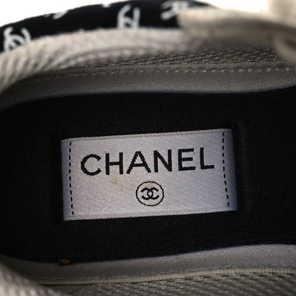 Chanel Nylon Suede Calfskin Printed CC Sneakers 37.5 White Black 8 of 10