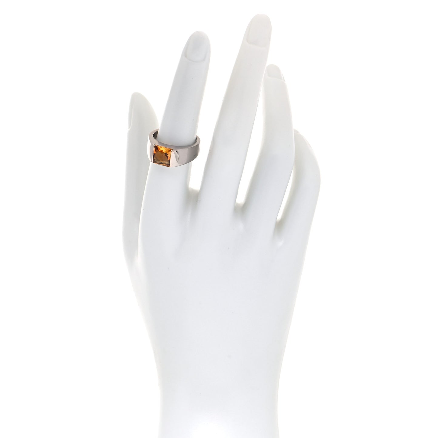 18K White Gold Citrine Tank Ring 54 6.75
