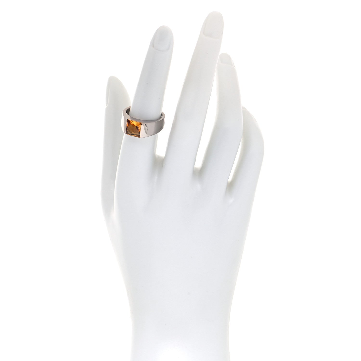 Cartier 18K White Gold Citrine Tank Ring 54 6.75 2 of 5