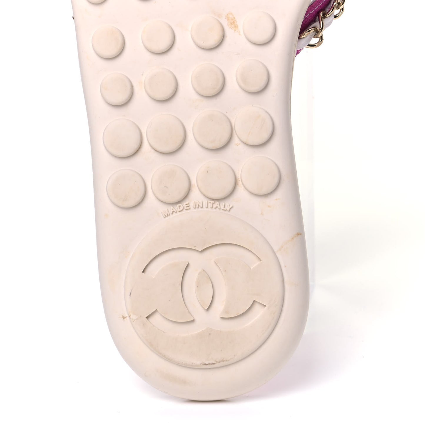 Cotton Lambskin CC Chain Thong Sandals 36 Pink Ecru