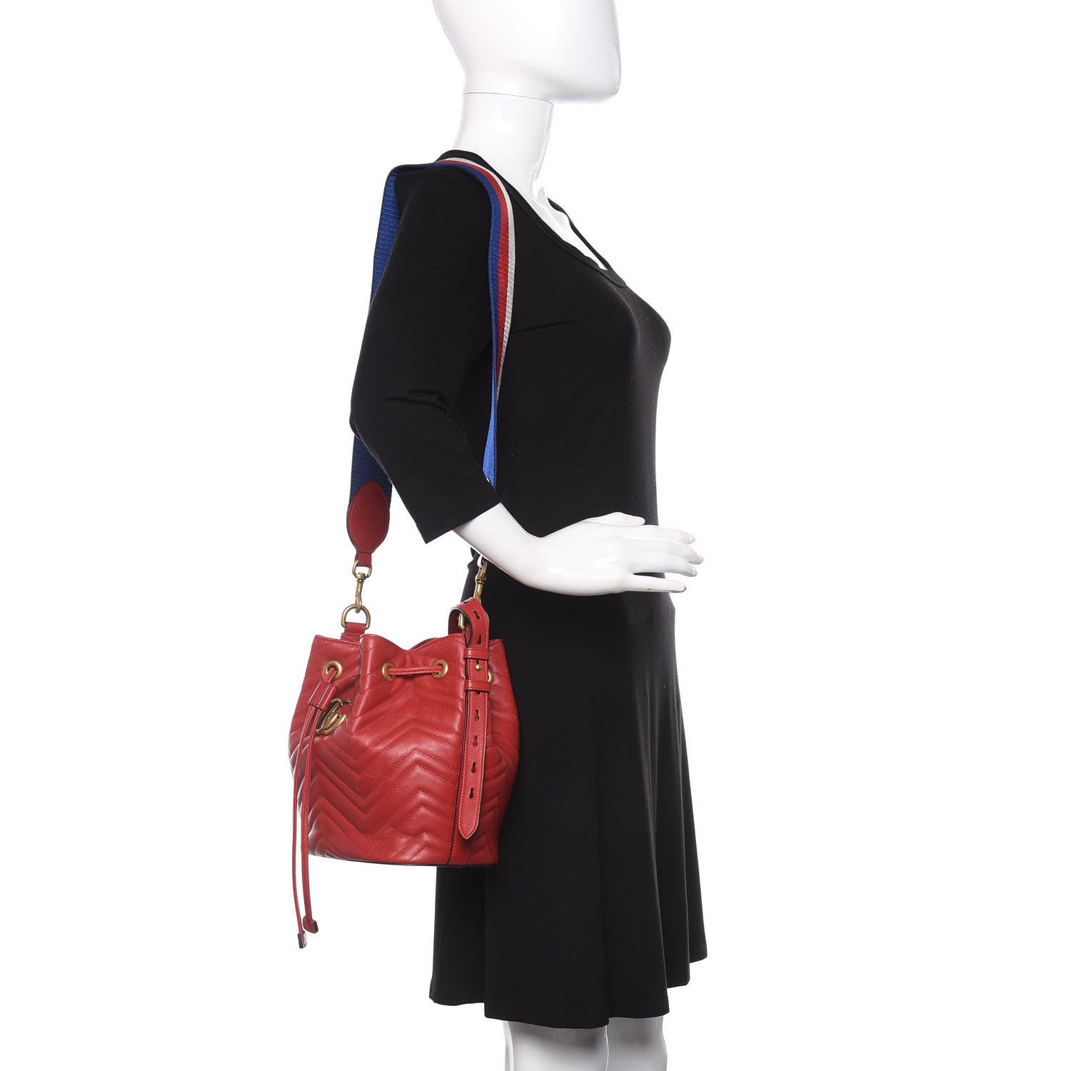 Gucci Calfskin Matelasse Sylvie Web GG Marmont Bucket Bag Hibiscus Red 2 of 15