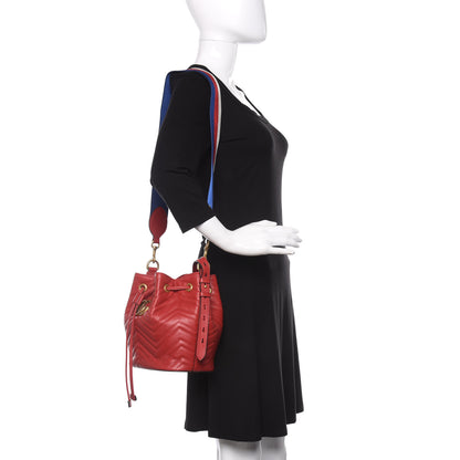 Gucci Calfskin Matelasse Sylvie Web GG Marmont Bucket Bag Hibiscus Red 2 of 15